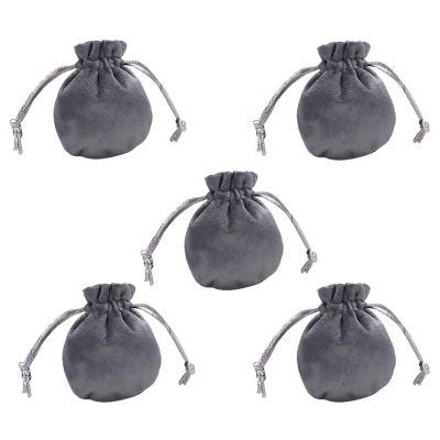 LJJCSFF 5 PCS Mini Velvet Bags Drawstring Jewelry Pouches Wedding Favor Bags Gift Bags for Small Items Headphones Candy Pouch Bags Grey
