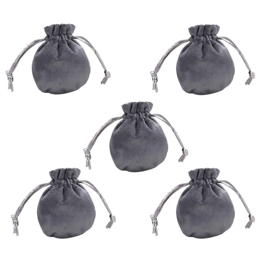 LJJCSFF 5 PCS Mini Velvet Bags Drawstring Jewelry Pouches Wedding Favor Bags Gift Bags for Small Items Headphones Candy Pouch Bags Grey