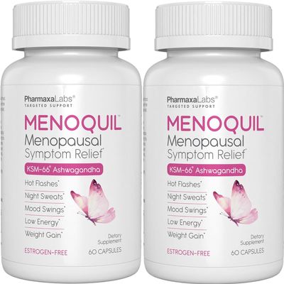 Menoquil Menopausal Strength Symptom Relief Helps to Combats Menopause, Hot Flashes, Night Sweats and Mood Swings to Promote Restful Sleep and Energy Boost - 60 Capsules (Pack of 2)