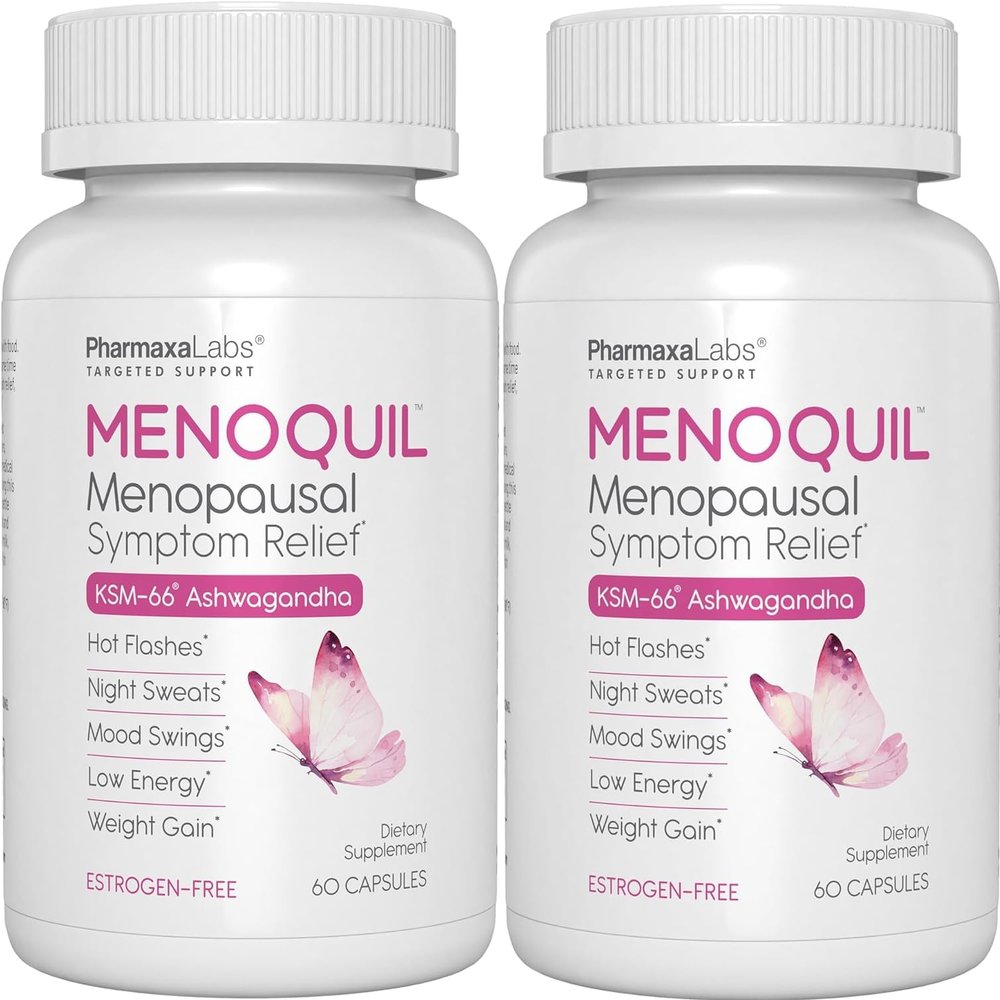 Menoquil Menopausal Strength Symptom Relief Helps to Combats Menopause, Hot Flashes, Night Sweats and Mood Swings to Promote Restful Sleep and Energy Boost - 60 Capsules (Pack of 2)