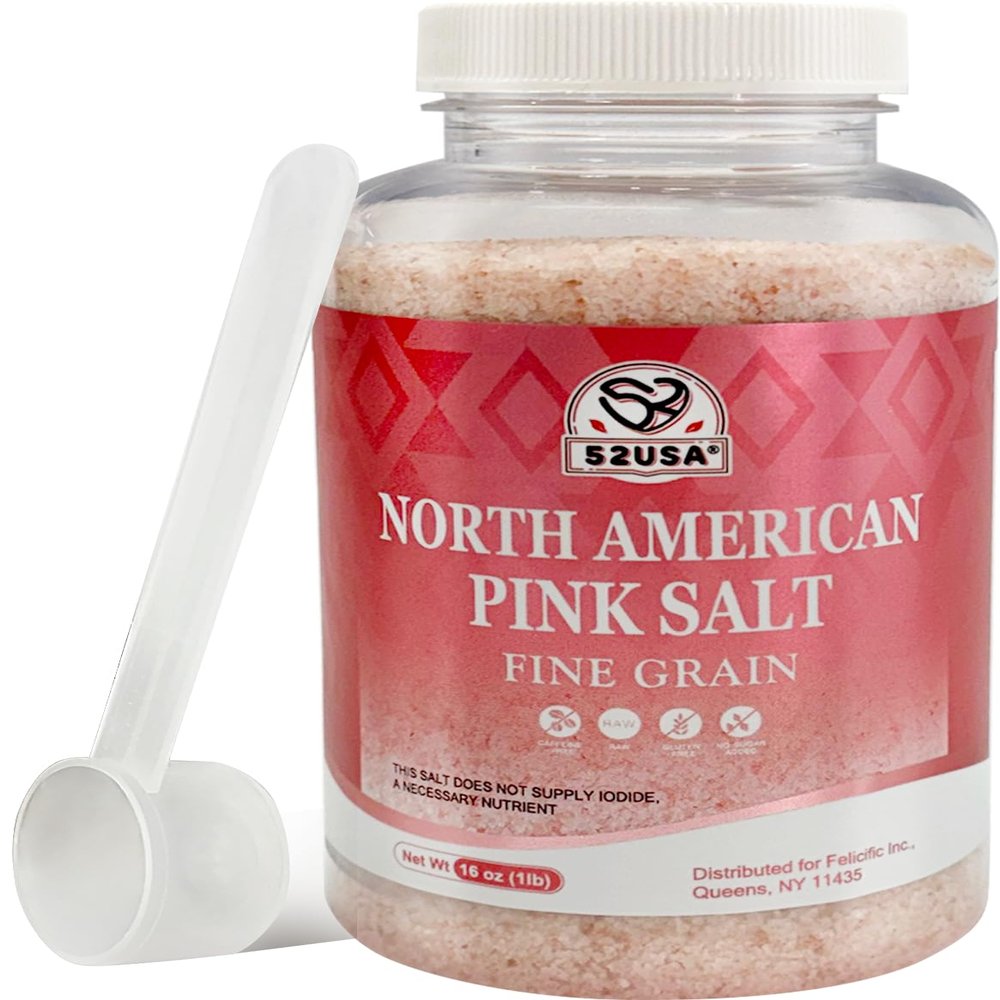 52USA North American Pink Salt, Fine Grain, 1 lb, Rich in Trace Minerals, Kosher Salt, Gluten Free, All Natural Sea Salt, Perfect for Cooking & Seasoning