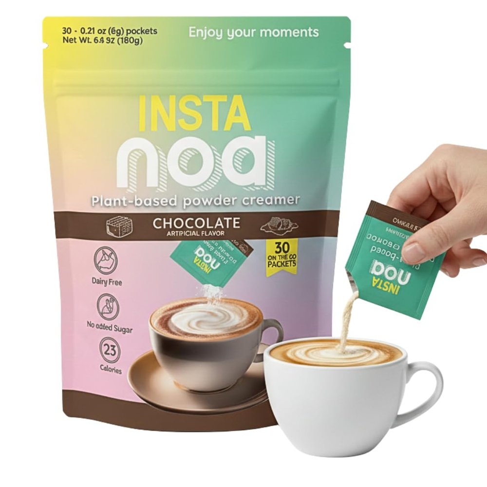 NOA Powder Coffee Creamer Plant-Based - Dairy-Free Coconut & Chocolate Falvor - No Sugar, Vegan, Keto-Friendly, Instant Non-Dairy Coffee Enhancer, 30 Sachets of 6g