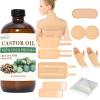 13 Pcs Castor Oil Pack Wrap, Organic Cold Pressed Unrefined Glass Bottle for Liver Detox, Stomach, Neck, Knee, Foot & Entire Body, Organic Cotton Reusable Pads Kit for Hot/Cold Compress view 1