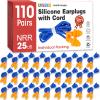 AZEN 110 Pairs Silicone Ear Plugs, Reusable Earplugs for Noise Reduction, 25dB NRR Corded Ear Plug for Sleeping Noise Cancelling, Ear Plug with String Individual Packing view 1