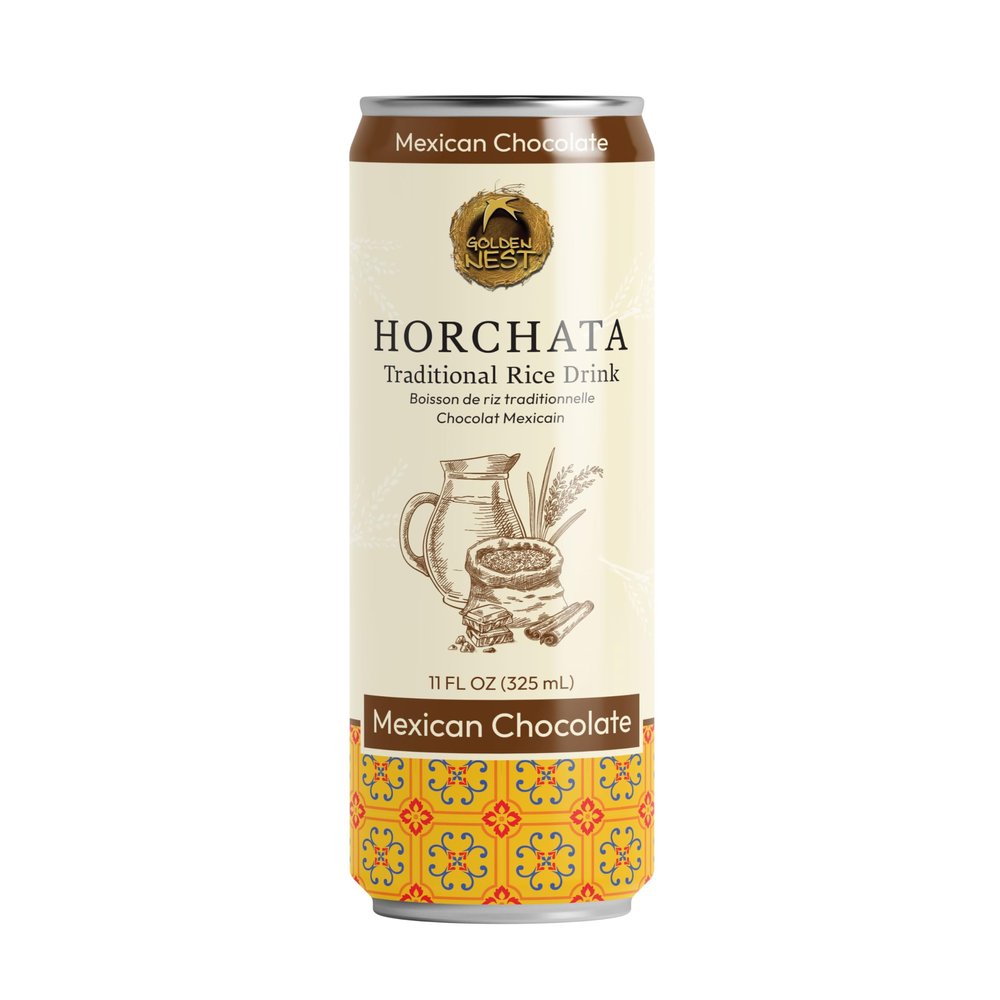 Golden Nest Horchata Traditional Mexican Style Rice Drink | Ready to Drink On-the-go Creamy Beverage | All Natural No Preservatives | 11 Fl Oz Can (Pack of 12, Mexican Chocolate)