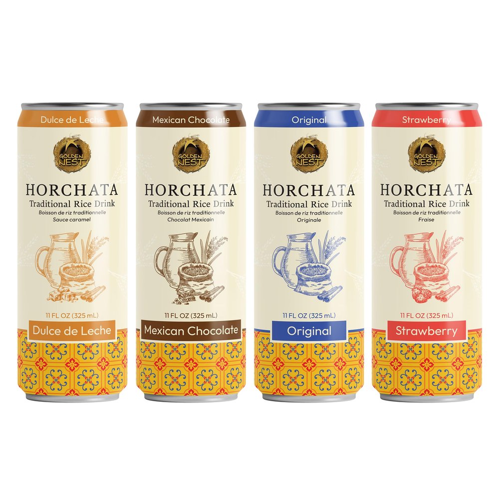 Golden Nest Horchata Traditional Mexican Style Rice Drink | Ready to Drink On-the-go Creamy Beverage | All Natural No Preservatives | 11 Fl Oz Can (Pack of 12, Variety)