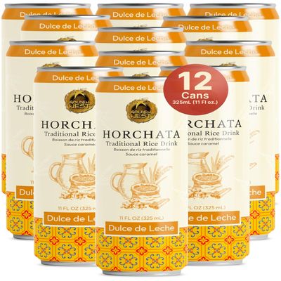 Golden Nest Horchata Traditional Mexican Style Rice Drink | Ready to Drink On-the-go Creamy Beverage | All Natural No Preservatives | 11 Fl Oz Can (Pack of 12, Dulce de Leche)