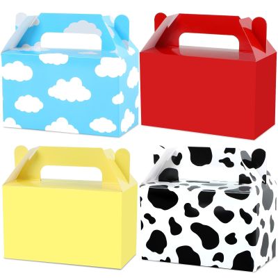 24Pcs Cartoon Story Birthday Party Favor Boxes for Toy Inspired Game Story Party Decorations Cow Print Sky Blue Cloud Treat Boxes Toy Party Goodies Boxes for Kids Baby Shower Party Supplies 5.95.93