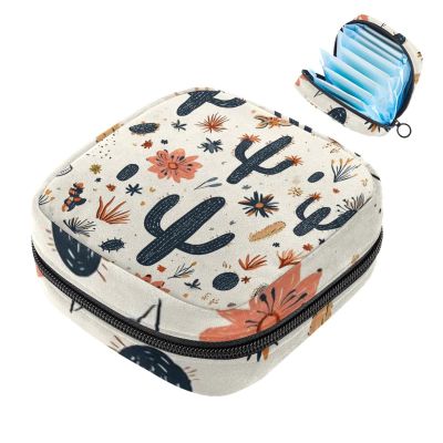 Cowboy Hat Cactuses Western Period Pouch, Portable Tampon Storage Bag for Sanitary Napkins, Tampon Holder for Purse Feminine Product Organizer, First Period Gifts for Teen Girls School