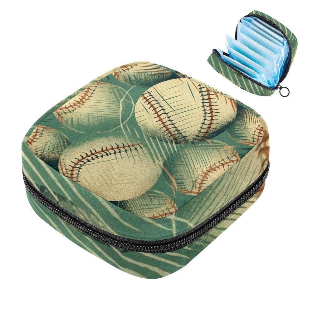 Baseball Ball Background Period Pouch, Portable Tampon Storage Bag for Sanitary Napkins, Tampon Holder for Purse Feminine Product Organizer, First Period Gifts for Teen Girls School