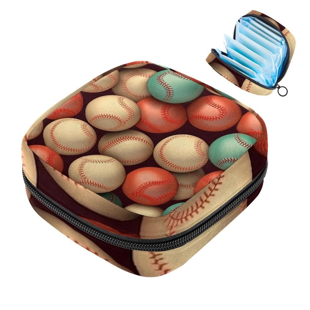 Baseball Ball Background Period Bag, Sanitary Napkin Storage Bag, Portable Period Bags for Teen Girls Period Small Pouch Pad Bag for Feminine Products