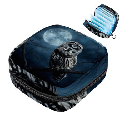 Barred Owl Sits Motionless in The Blue Moonlight Sanitary Napkin Storage Bags Menstrual Cup Pouches Nursing Pad Holder Tampon Bags