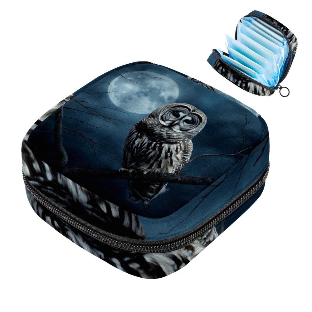 Barred Owl Sits Motionless in The Blue Moonlight Sanitary Napkin Storage Bags Menstrual Cup Pouches Nursing Pad Holder Tampon Bags