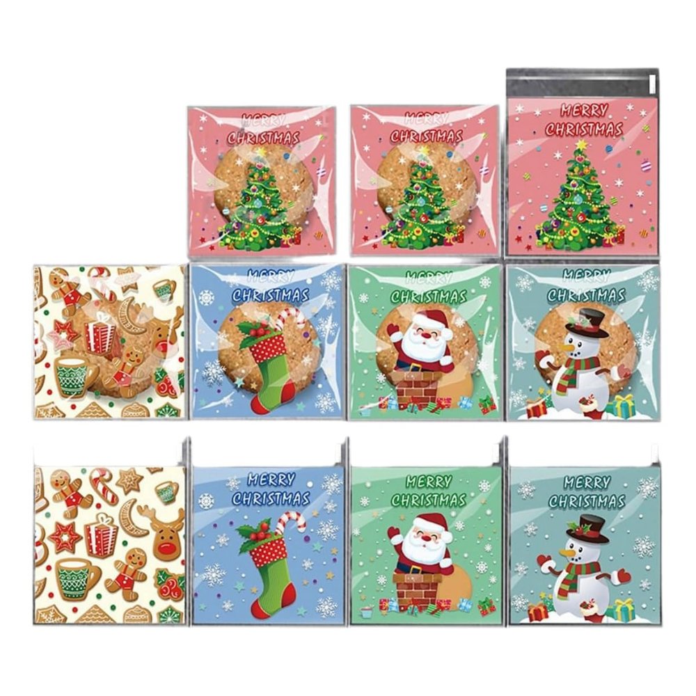 100Pcs Christmas Sugar Cookies Bag DIY Candy Bag with Santa Claus Packaging Festive Treats for Gifting