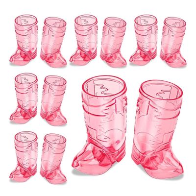 12 Pcs Western Cowboy Boot Shot Glasses, Mini Plastic Boot Shot Glass, Transparent Mini Cups, Reusable Plastic Boot Cups for Cowboy Cowgirl Western Theme Party Supplies (Pink)