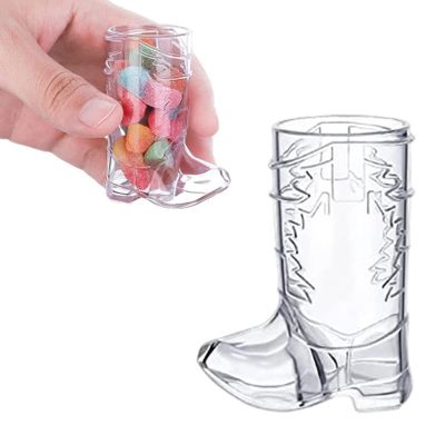 12 Pcs Western Cowboy Boot Shot Glasses, Mini Plastic Boot Shot Glass, Transparent Mini Cups, Reusable Plastic Boot Cups for Cowboy Cowgirl Western Theme Party Supplies (White)