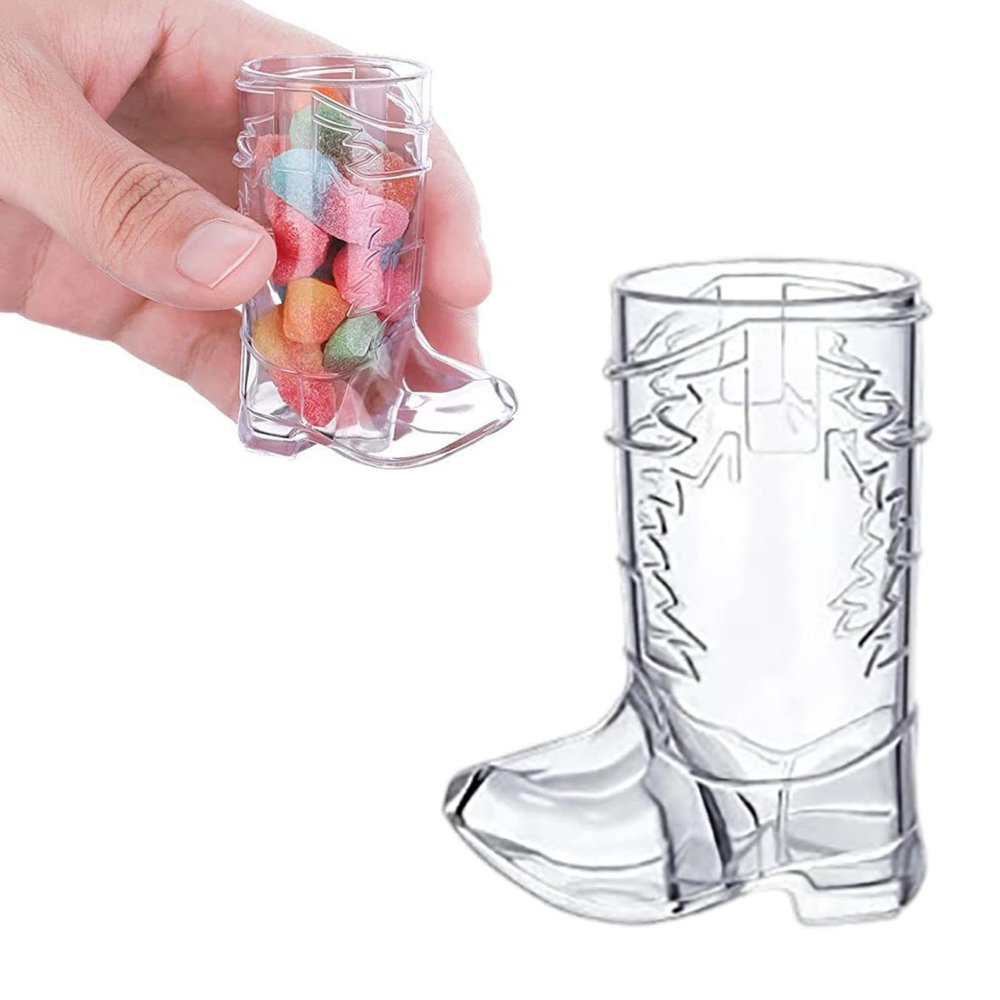 12 Pcs Western Cowboy Boot Shot Glasses, Mini Plastic Boot Shot Glass, Transparent Mini Cups, Reusable Plastic Boot Cups for Cowboy Cowgirl Western Theme Party Supplies (White)