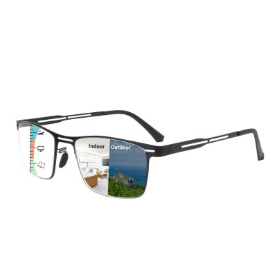 K.LAVER Photochromic Progressive Reading Glasses Multifocus Anti-blue Light Men's Computer Metal Women's Reading Glasses
