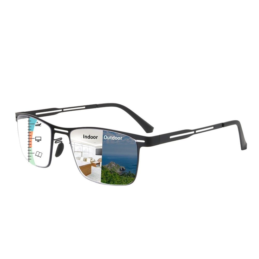 K.LAVER Photochromic Progressive Reading Glasses Multifocus Anti-blue Light Men's Computer Metal Women's Reading Glasses