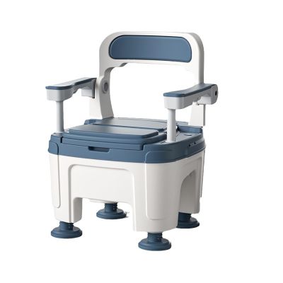 Adjustable Commode Toilet Chair, Mobile Portable Adult Toilets, Bedside Commode Seat with Handles, Bedside Toilet Chair Potty Chair, Ideal for Elderly,Blue