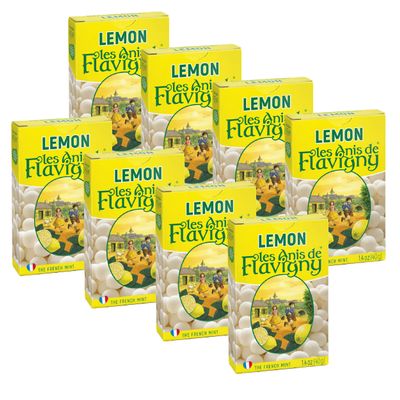 Les Anis de Flavigny Candy Mints, The French Mints, Vegan, Non-GMO, Made in France, Lemon Flavor, 40g Box, 8-Pack