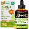 5-in-1 Vitamin D3 K2 Drops - Vitamin D3 10000 IU & K2(MK-7) 200mcg with Magnesium, MCT Oil, Zinc, Sugar Free Vitamin D Liquid Supplement|Maximum Absorption for Bone, Mood & Immune - 2 FL OZ, 60 Days view 1