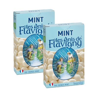 Les Anis de Flavigny Candy Mints, The French Mints, Vegan, Non-GMO, Made in France, Mint Flavor, 40g Box, 2-Pack