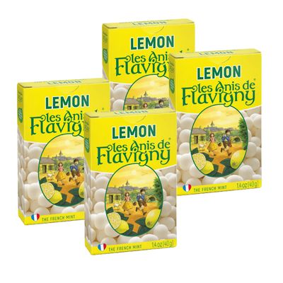 Les Anis de Flavigny Candy Mints, The French Mints, Vegan, Non-GMO, Made in France, Lemon Flavor, 40g Box, 4-Pack