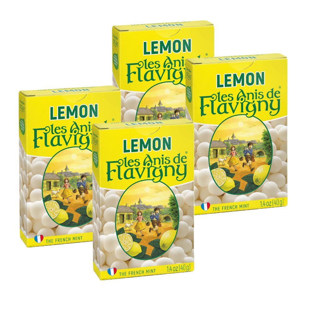 Les Anis de Flavigny Candy Mints, The French Mints, Vegan, Non-GMO, Made in France, Lemon Flavor, 40g Box, 4-Pack