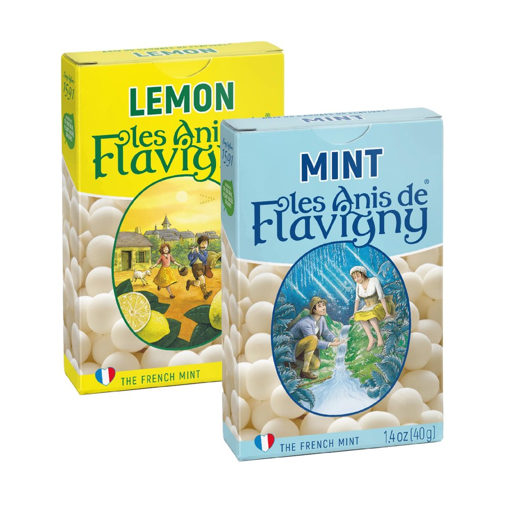 Les Anis de Flavigny Candy Mints, The French Mints, Vegan, Non-GMO, Made in France, Lemon and Mint Flavors, 40g Box, 2-Pack