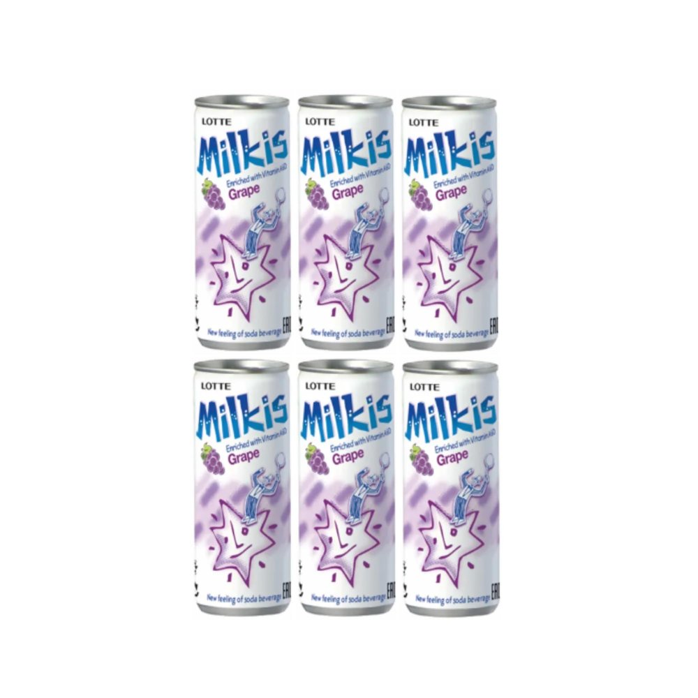 Milkis AYCE 8 Flavors Mixed K-Drink - Original/Strawberry/Melon/Apple/Banana/Peach/Grape/BananaStrawberry (6 Cans, Grape)