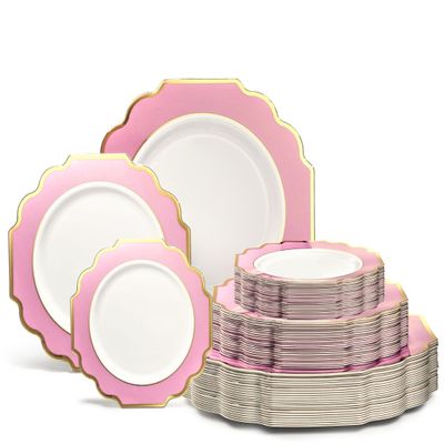 " OCCASIONS " 120 Plates Pack,(40 Guests) Premium Wedding Party Disposable Plastic Plates Set - 40 x 10.5'' + 40 x 8'' + 40 x 6.5" (Imperial Light Pink & Gold)