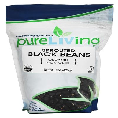Pure Living Organic Sprouted Black Beans, 6 Packs of 15 oz Each, High Protein and Fiber, Nutrient-Dense Gourmet Ingredient
