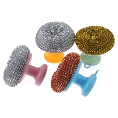 PLAFOPE 5sets Stainless Steel Kitchen Wire Brush Dish Scrubber Sink Scrubber Brush Pan Cleaning Tool