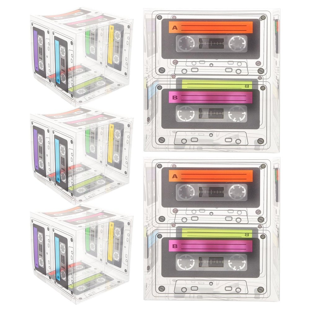 WATIIFUFU 5pcs Retro Theme Party Favor Boxes Cassette Tape Design Candy Storage Containers for Music Birthday Decorations Small