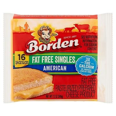Borden American Fat Free Singles Cheese 3/4 oz, 16 Slices - Pack of 4