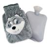 suitmine Hot Water Bottle PVC 2L Leak-Proof with Removable Plush Cute Husky Cover for Pain Relief Hot and Cold Therapy,Hands Feet Abdomen and Neck Warmer,Cord Lock,Grey view 1