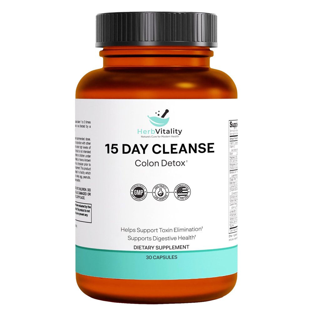 Herb Vitality 15-Day Colon Cleanse Detox & Gut Health Support with Probiotics, Aloe Vera, Licorice Root & Psyllium Husk Supports Digestive, Immune, and Kidney Health for Men & Women (1)