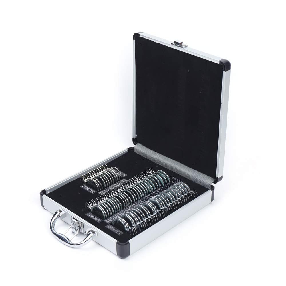 InnaMall 68Pcs Optometry Rim Case Kit, Aluminum Case Box Trial Frame with Metal Rim Ophthalmic Lenses Optical Trial Lens Set
