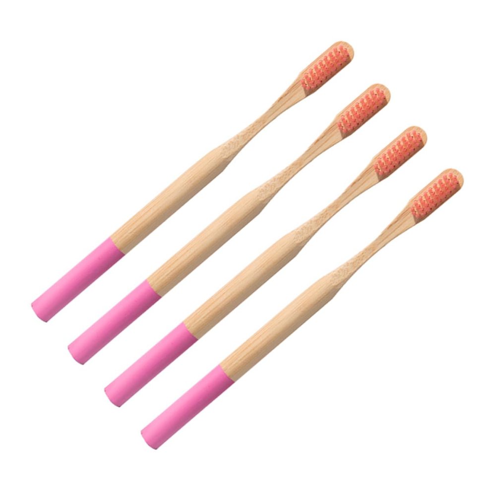 OHPHCALL 4pcs Biodegradable Bamboo Toothbrush Soft Bristles Ergonomic -Friendly for Adults Travel and Home Use Rosy