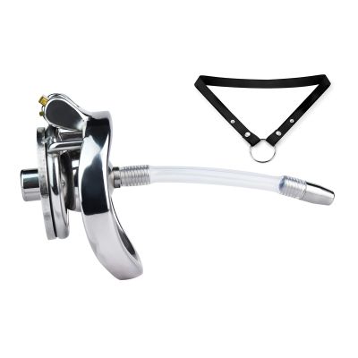 Flat Chastity Cage with Urethral Plug and Elastic Belt, Stainless Steel Chastity Device for Men -USHA22 (Arc Ring, 55mm Ring)
