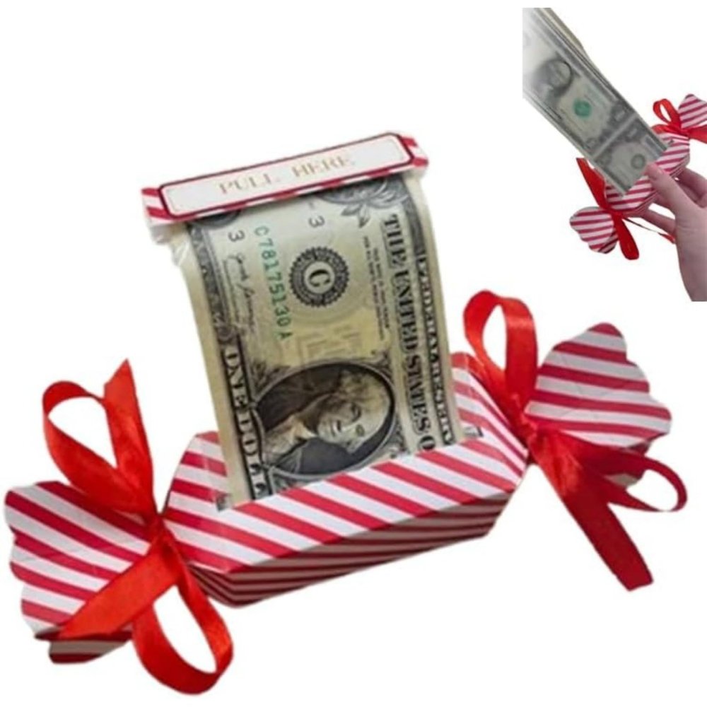 Christmas Surprise Money Pull Pouch Christmas Money Holders for Cash- Rectangle DIY Rectangle Christmas Money Pull Pouch Kit Christmas PouchFun Ways to Give Cash (Candy Cane) (Candy Cane)