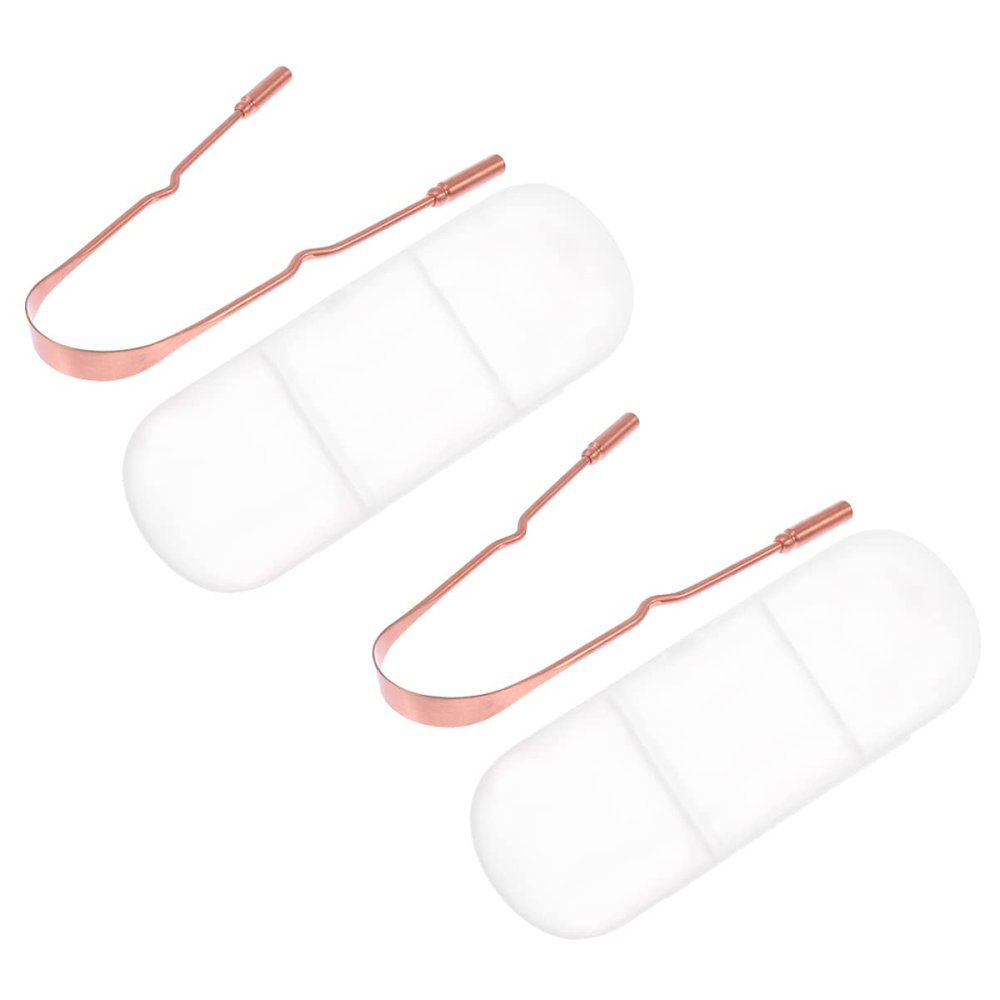 HAPINARY 2pcs Tongue Scraper for Adults Premium Copper Oral with Case for Bad Breath and Tongue Cleaning U-shape Design