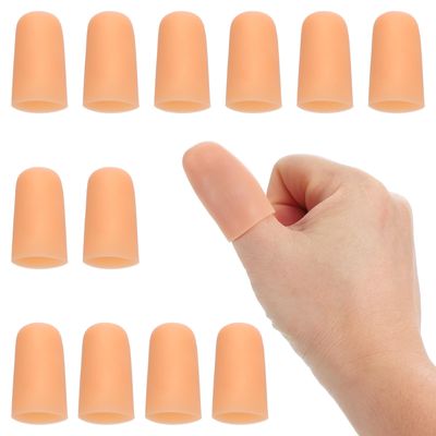PATIKIL 1.6" Silicone Gel Finger Cots, 12 Pcs Support Fingertips Sleeve Protector Thumb Finger Caps for Finger, Beige
