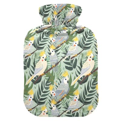 1 L Hot Water Bottle Parrots Plant Leaves Hot Water Bottle with Cover Soft Velvet Hot Water Bag for Pain Relief Small Hot Water Bottle for Kids Adult