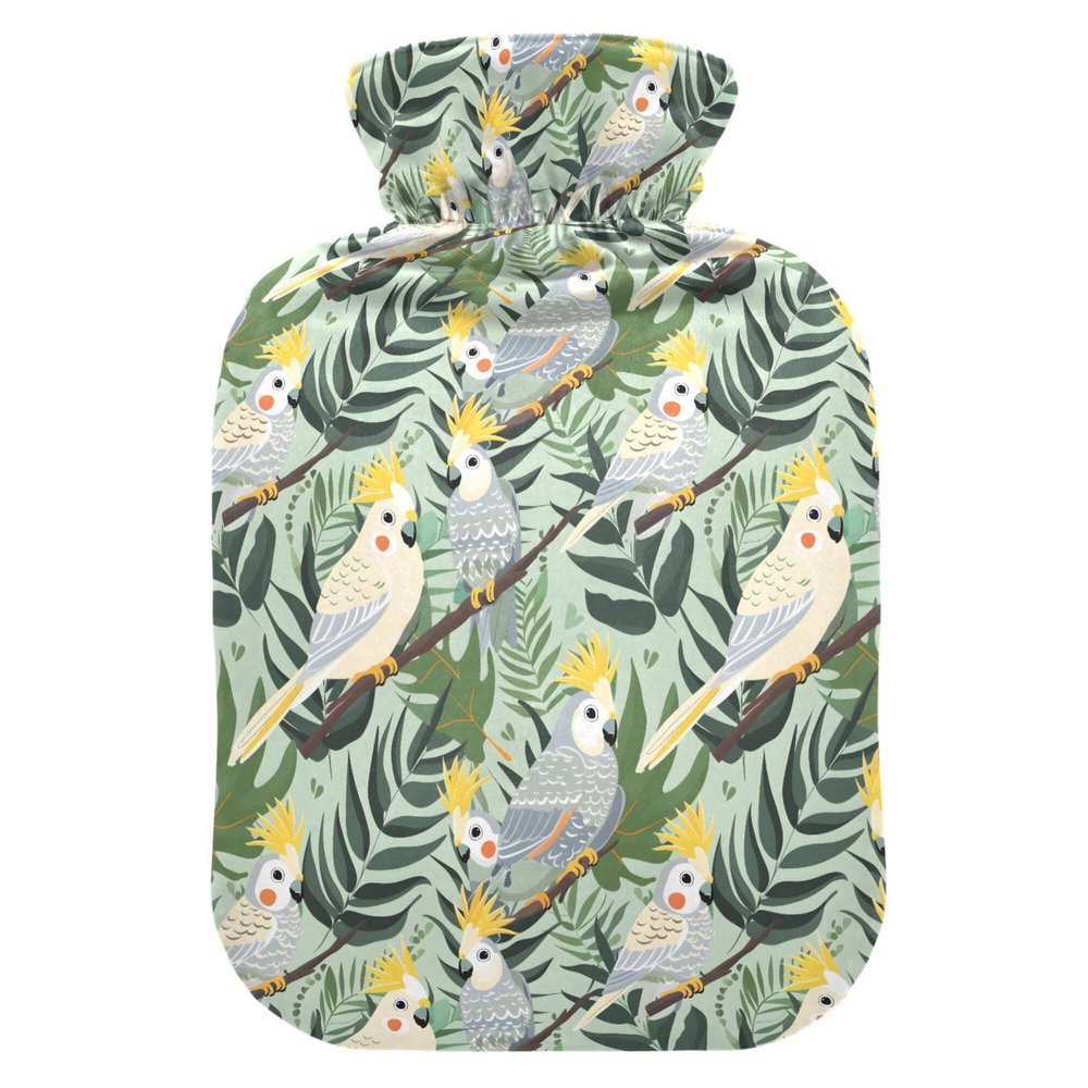 1 L Hot Water Bottle Parrots Plant Leaves Hot Water Bottle with Cover Soft Velvet Hot Water Bag for Pain Relief Small Hot Water Bottle for Kids Adult