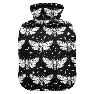1 L Hot Water Bottle Butterfly and Stars Hot Water Bottle with Cover Soft Velvet Hot Water Bag for Pain Relief Small Hot Water Bottle for Kids Adult