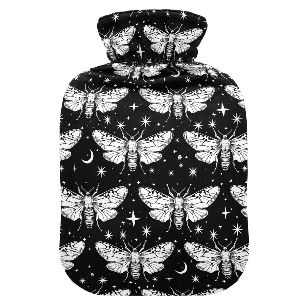 1 L Hot Water Bottle Butterfly and Stars Hot Water Bottle with Cover Soft Velvet Hot Water Bag for Pain Relief Small Hot Water Bottle for Kids Adult
