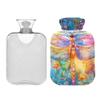 2 L Hot Water Bottle Dragonfly Sprite Flower Bushes Hot Water Bottle with Cover Soft Velvet Hot Water Bag for Pain Relief Hot Water Bottle for Winter Bed for Hands view 2