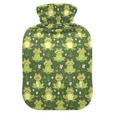 1 L Hot Water Bottle Frog Hot Water Bottle with Cover Soft Velvet Hot Water Bag for Pain Relief Small Hot Water Bottle for Kids Adult